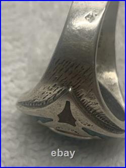 Mens Sterling Silver Ring Turquoise Inlay Signed Makers Mark Jewelry