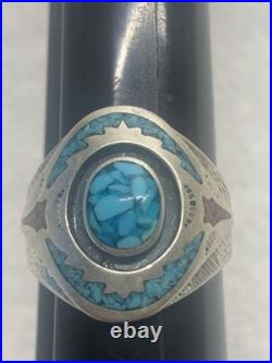 Mens Sterling Silver Ring Turquoise Inlay Signed Makers Mark Jewelry