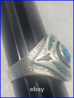 Mens Sterling Silver Ring Turquoise Inlay Signed Makers Mark Jewelry