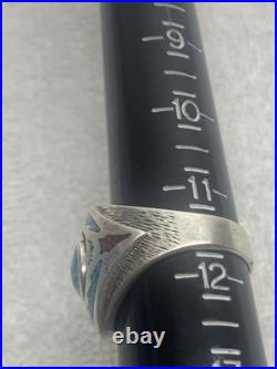 Mens Sterling Silver Ring Turquoise Inlay Signed Makers Mark Jewelry