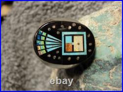 Mens Sterling Turquoise Jet Inlay Ring Navajo Gilbert Smith Size 12.5