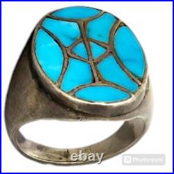 Mesmerizing Navajo Sleeping Beauty Turquoise Wave Sterling Silver Ringsz7.75