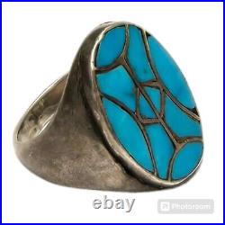 Mesmerizing Navajo Sleeping Beauty Turquoise Wave Sterling Silver Ringsz7.75