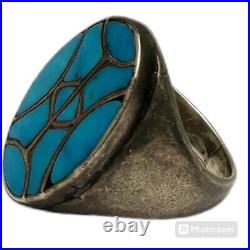 Mesmerizing Navajo Sleeping Beauty Turquoise Wave Sterling Silver Ringsz7.75