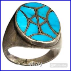 Mesmerizing Navajo Sleeping Beauty Turquoise Wave Sterling Silver Ringsz7.75