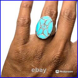 Mesmerizing Navajo Sleeping Beauty Turquoise Wave Sterling Silver Ringsz7.75