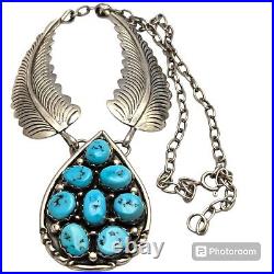 Mesmerizing VINTAGE NAVAJO Kingman TURQUOISE CLUSTER STERLING SILVER NECKLACE