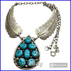 Mesmerizing VINTAGE NAVAJO Kingman TURQUOISE CLUSTER STERLING SILVER NECKLACE