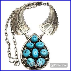 Mesmerizing VINTAGE NAVAJO Kingman TURQUOISE CLUSTER STERLING SILVER NECKLACE