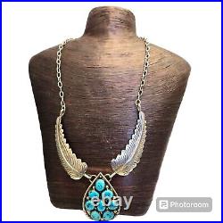 Mesmerizing VINTAGE NAVAJO Kingman TURQUOISE CLUSTER STERLING SILVER NECKLACE