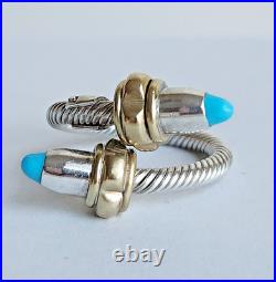 Mexican Sterling Silver & Turquoise Wrap Ring Adjustable Size 9+ 10.9g