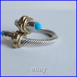 Mexican Sterling Silver & Turquoise Wrap Ring Adjustable Size 9+ 10.9g