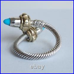 Mexican Sterling Silver & Turquoise Wrap Ring Adjustable Size 9+ 10.9g
