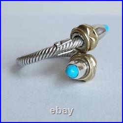 Mexican Sterling Silver & Turquoise Wrap Ring Adjustable Size 9+ 10.9g