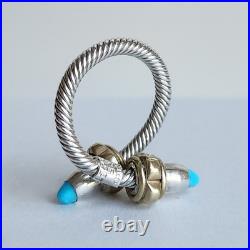 Mexican Sterling Silver & Turquoise Wrap Ring Adjustable Size 9+ 10.9g