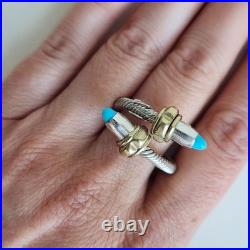 Mexican Sterling Silver & Turquoise Wrap Ring Adjustable Size 9+ 10.9g
