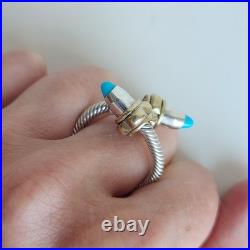 Mexican Sterling Silver & Turquoise Wrap Ring Adjustable Size 9+ 10.9g
