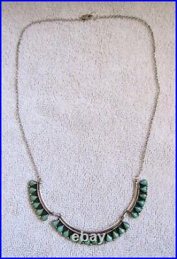 Mexico Mexican Artisan Sterling Silver & Turquoise Navajo Indian Design Necklace