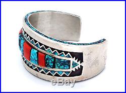 Michael Perry Navajo Spider Web Turquoise Coral Sterling Silver Bracelet