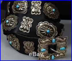 Mike Platero Old Pawn Vintage Navajo TURQUOISE Sterling Silver CONCHO BELT 55