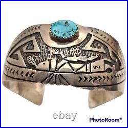 Montano Gibbson Vintage Navajo Sterling Silver Morenci Turquoise Cuff Bracelet