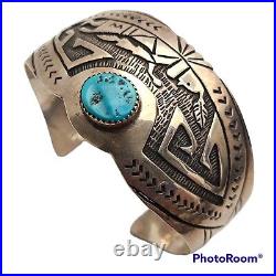 Montano Gibbson Vintage Navajo Sterling Silver Morenci Turquoise Cuff Bracelet