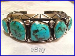Morenci Turquoise Native American Navajo Sterling Silver Bracelet Vintage 1960s