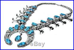 Museum Quality Sterling Silver and Kingman Turquoise Squash Blossom Necklace