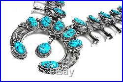 Museum Quality Sterling Silver and Kingman Turquoise Squash Blossom Necklace