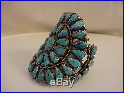 Museum Quality Vintage NAVAJO Sterling Silver & Cluster TURQUOISE Cuff BRACELET