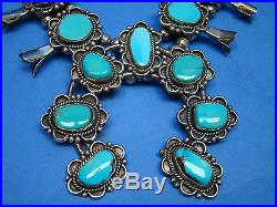 Native American Sterling Silver And Turquoise Squash Blossom Necklace