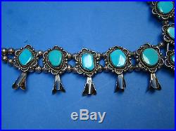 Native American Sterling Silver And Turquoise Squash Blossom Necklace