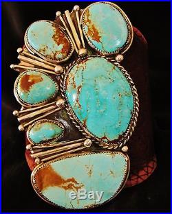 NATIVE AMERICAN TURQUOISE LEATHER BRACELET, 118g Sterling Silver CHAVEZ, 4.2 wide