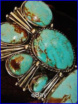 NATIVE AMERICAN TURQUOISE LEATHER BRACELET, 118g Sterling Silver CHAVEZ, 4.2 wide