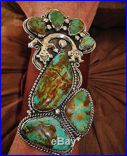 NATIVE AMERICAN TURQUOISE LEATHER BRACELET, 133gr Sterling Silver CHAVEZ, 5 wide