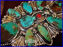 NATIVE AMERICAN TURQUOISE LEATHER BRACELET, 150gr Sterling Silver CHAVEZ, 5 wide