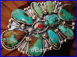 NATIVE AMERICAN TURQUOISE LEATHER BRACELET, 150gr Sterling Silver CHAVEZ, 5 wide