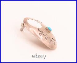 NAVAJO 925 Silver Vintage Carved Handmade Design & Turquoise Earrings EG12439