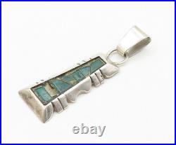 NAVAJO 925 Sterling Silver Vintage Antique Turquoise Drop Pendant PT15444