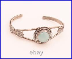 NAVAJO 925 Sterling Silver Vintage Split Band Oval Turquoise Bracelet- BT10028