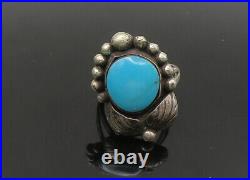 NAVAJO 925 Sterling Silver Vintage Turquoise Floral Band Ring Sz 8 RG22227