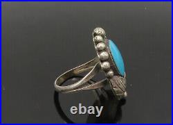 NAVAJO 925 Sterling Silver Vintage Turquoise Floral Band Ring Sz 8 RG22227