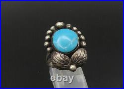 NAVAJO 925 Sterling Silver Vintage Turquoise Floral Band Ring Sz 8 RG22227