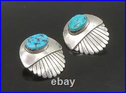 NAVAJO 925 Sterling Silver Vintage Turquoise Scalloped Drop Earrings EG11380