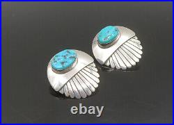 NAVAJO 925 Sterling Silver Vintage Turquoise Scalloped Drop Earrings EG11380