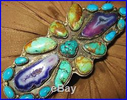 NAVAJO BEGAY SUBLIME TURQUOISE & AGATE DRUZY RING, 96 grams Sterling Silver, size8