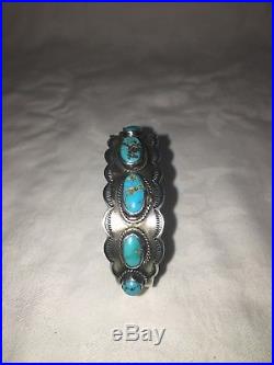 NAVAJO BEGAY Signed STERLING SILVER TURQUOISE Nugget 7 Stone Bracelet Cuff 36 gs