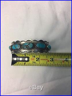 NAVAJO BEGAY Signed STERLING SILVER TURQUOISE Nugget 7 Stone Bracelet Cuff 36 gs