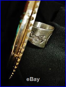 NAVAJO BIG IMPRESSIVE KINGMAN TURQUOISE RING, 78grams Sterling Silver sz 8.5
