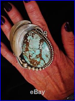 NAVAJO CHAVEZ DIVINE HUGE TURQUOISE RING, 58 grams Sterling Silver, size 8.5